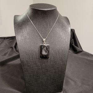 Black Agate Druzy & 925 Silver Pendant